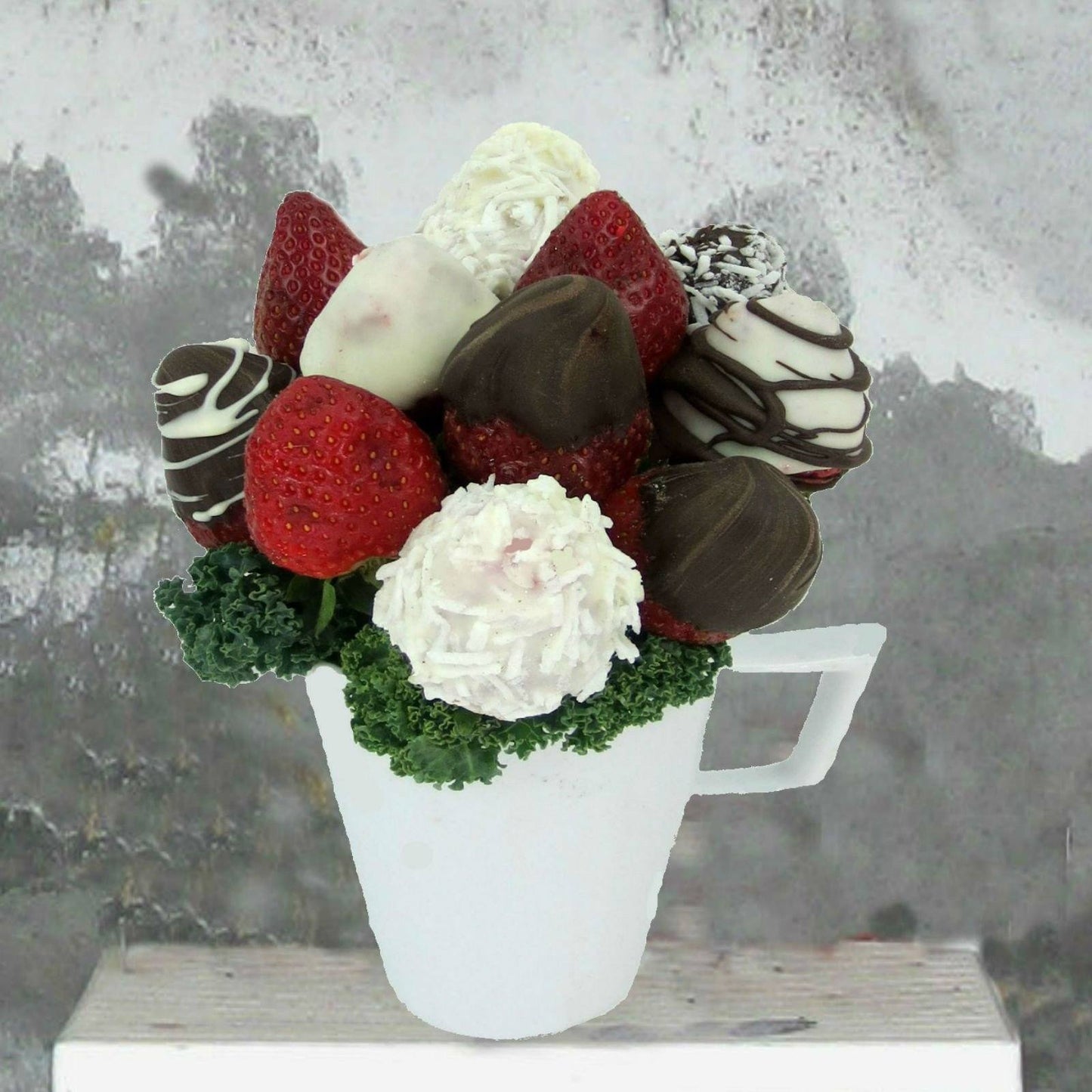Chocolate Dipped Strawberries in a Ceramic Mug