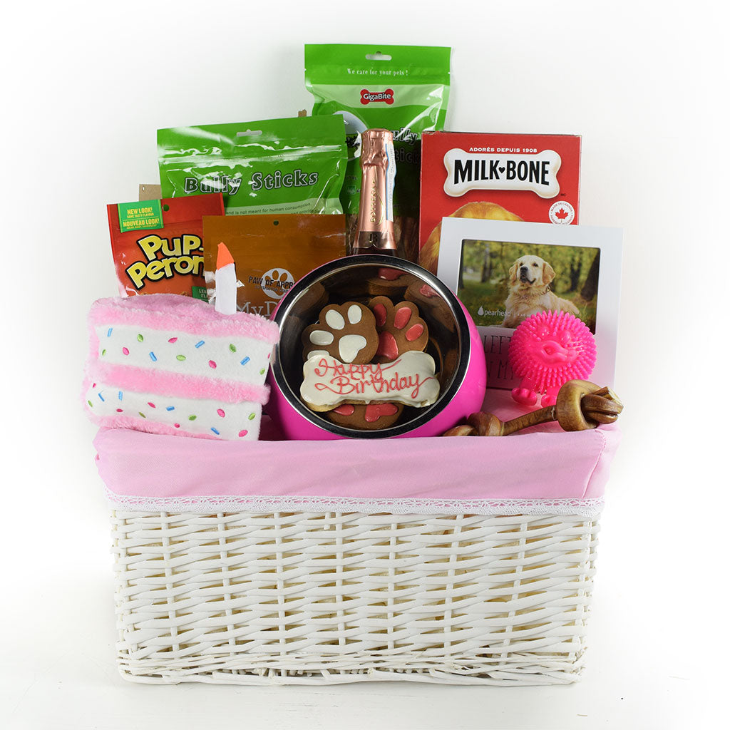 Bow Wow Birthday Gift Basket With Champagne