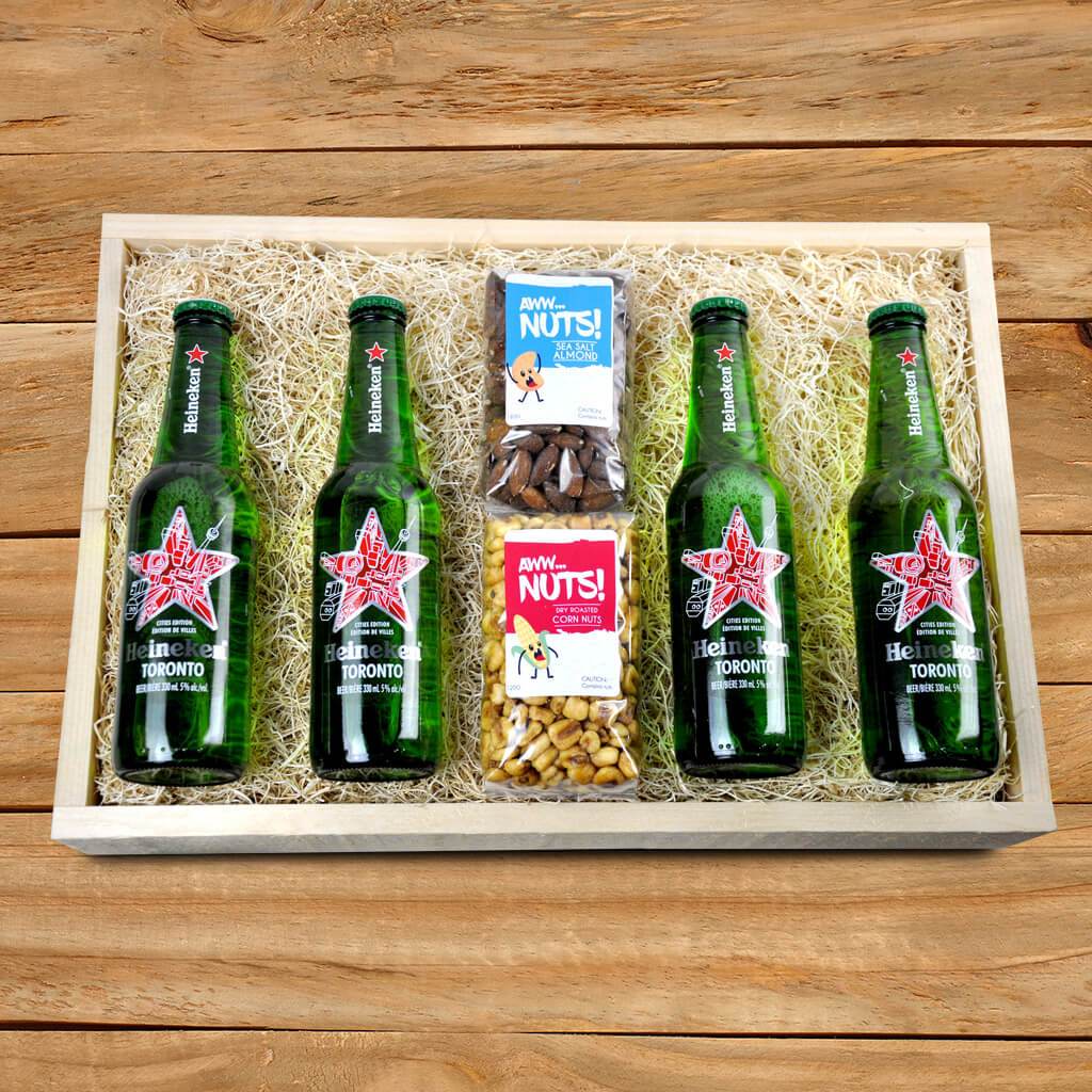 Beer Gift Baskets - Heineken & Nuts Box - Mutts & Mousers USA