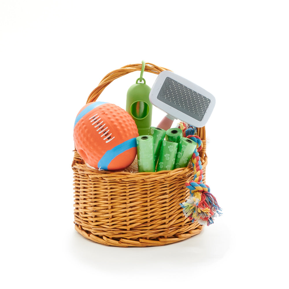Walk Time Dog Care Gift Basket, dog gift baskets, dog gifts, dog toys, chew toys, pet toys